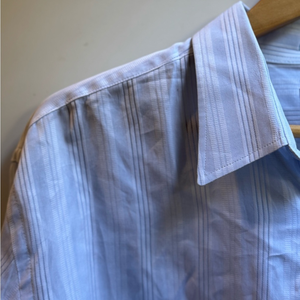 Ted Baker - White + Blue Striped Men's Collared Shirt